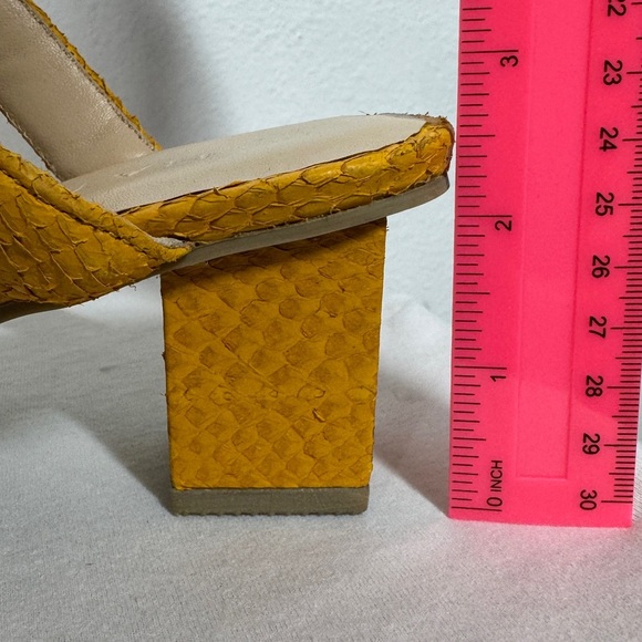 Nayla Dani Daffodil Yellow Sustainable Faux Reptile Snake Block Heel Sandal 7 - Picture 12 of 14
